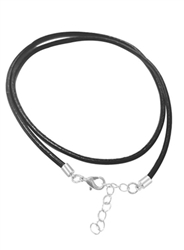 1pc x 20" Black Leather 2mm Necklace with Sterling Silver Lobster Clasp & Chain Extender #SS218